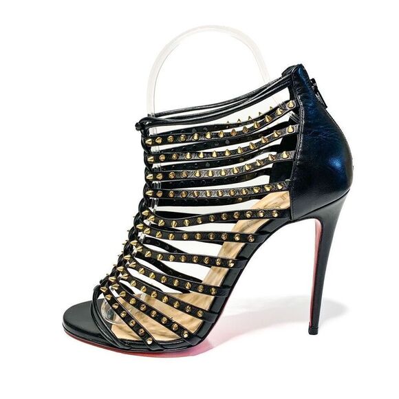 Christian Louboutin Shoes - Christian Louboutin Millaclu Studded Heel Sandals EU 37 US 7 Black Spiked Pumps